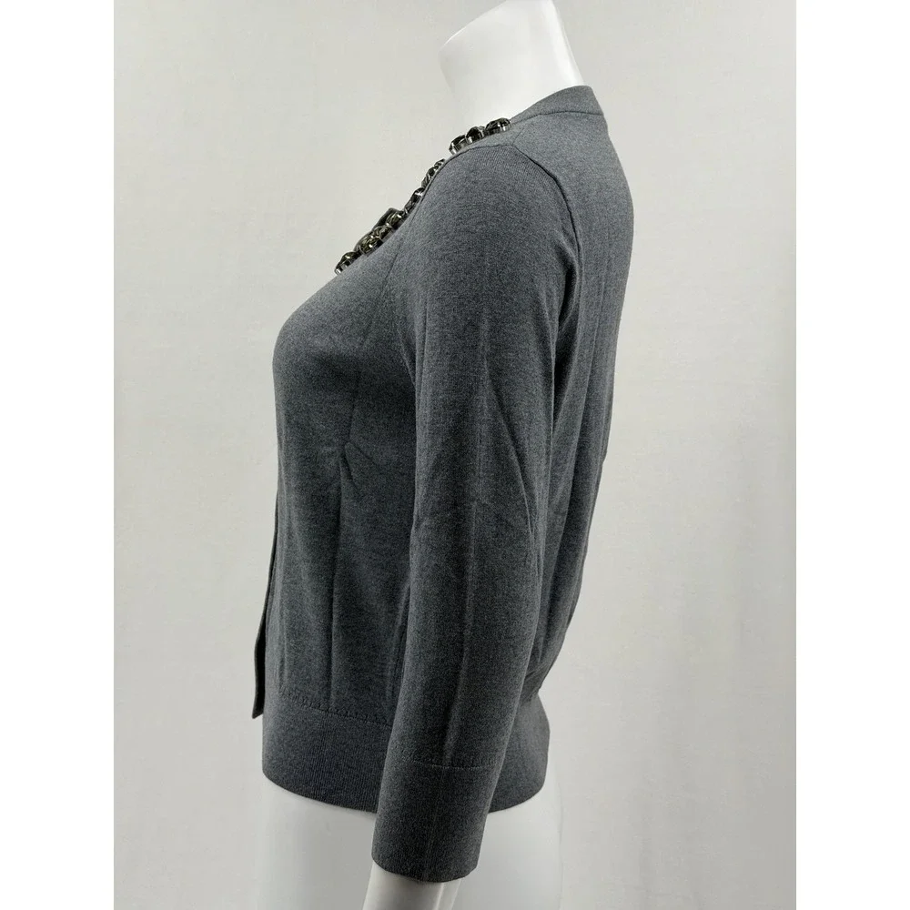 Kate‎ Spade Sweater Womens Small Gray Leni Cardigan Jeweled Preppy Office Work